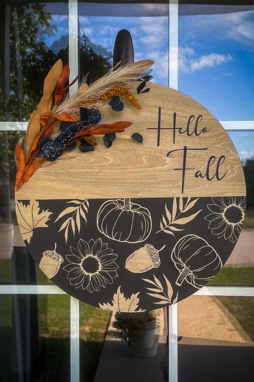 Hello Fall w/Pumpkin Pattern Door Hanger